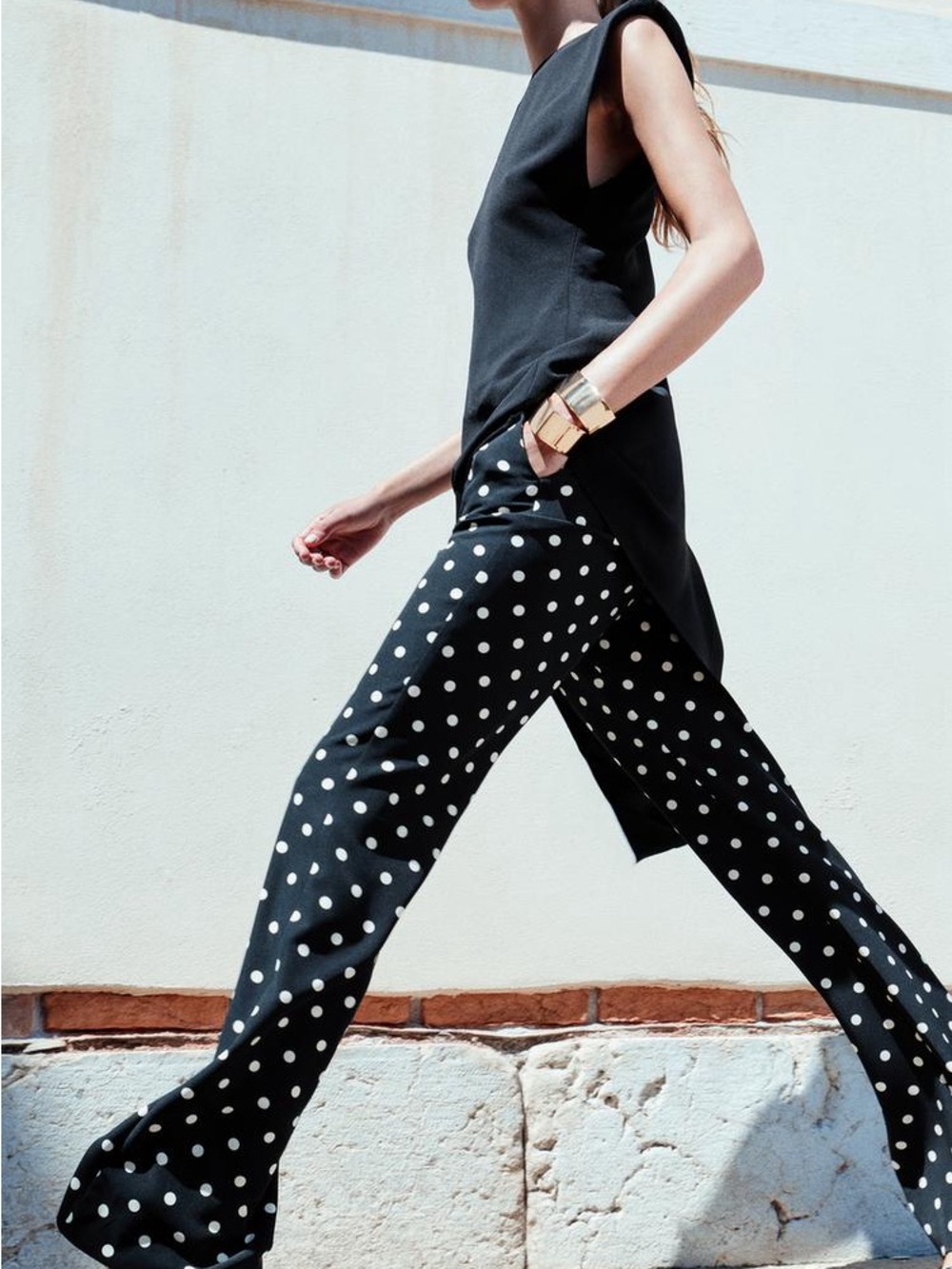 ZARA BNWT POLKA DOT FLARE PANTS. BLACK/ECRU 2807/241/093